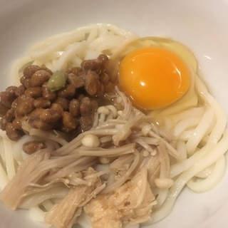 えのきと納豆の釜玉うどん